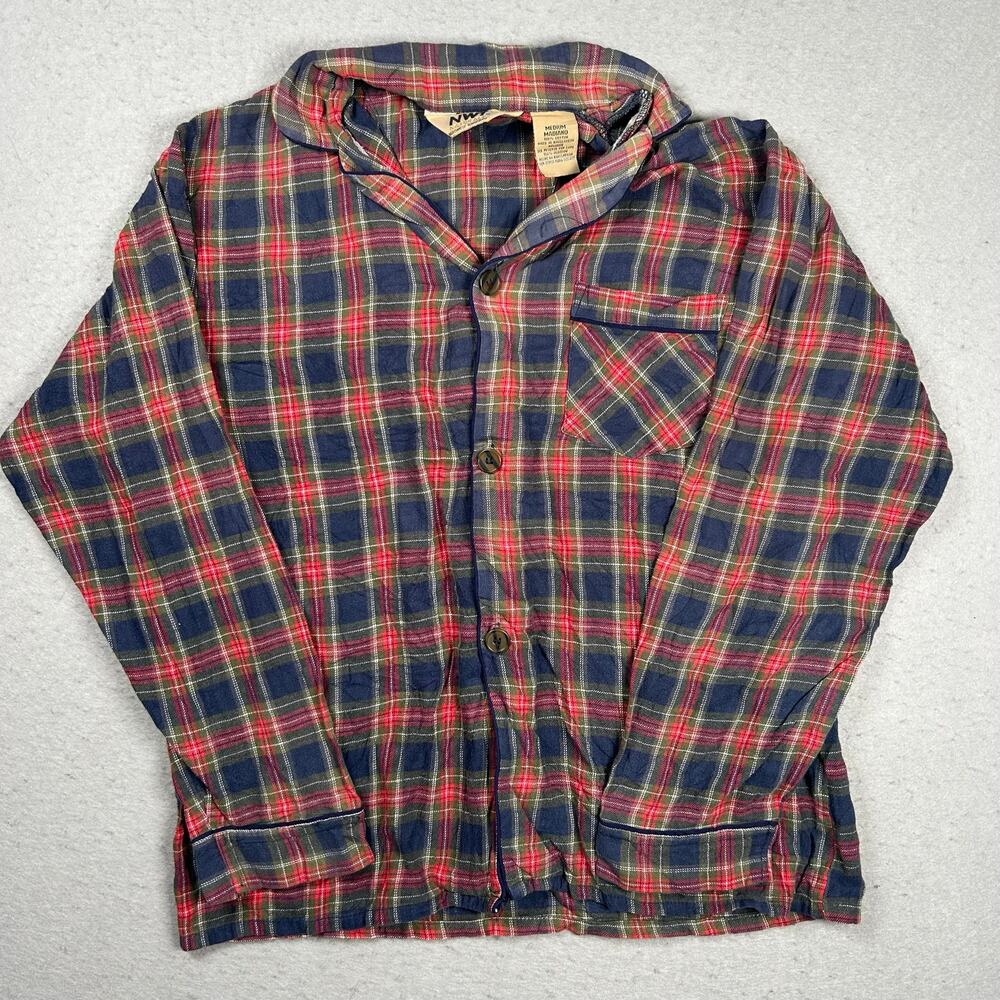 NWT Naturals Pajama Shirt Womens Medium Plaid Sleep Top Lounge Button Up